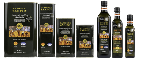 Bidons et bouteilles d'huile d'olive Eleones Zakros de Sitia